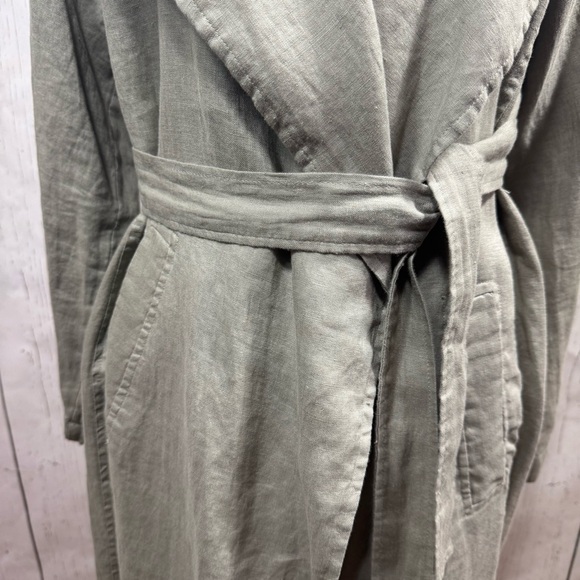 Cynthia Rowley 100% Linen Trench Coat Green Belted Size S Minimalist Lightweight - Picture 6 of 14
